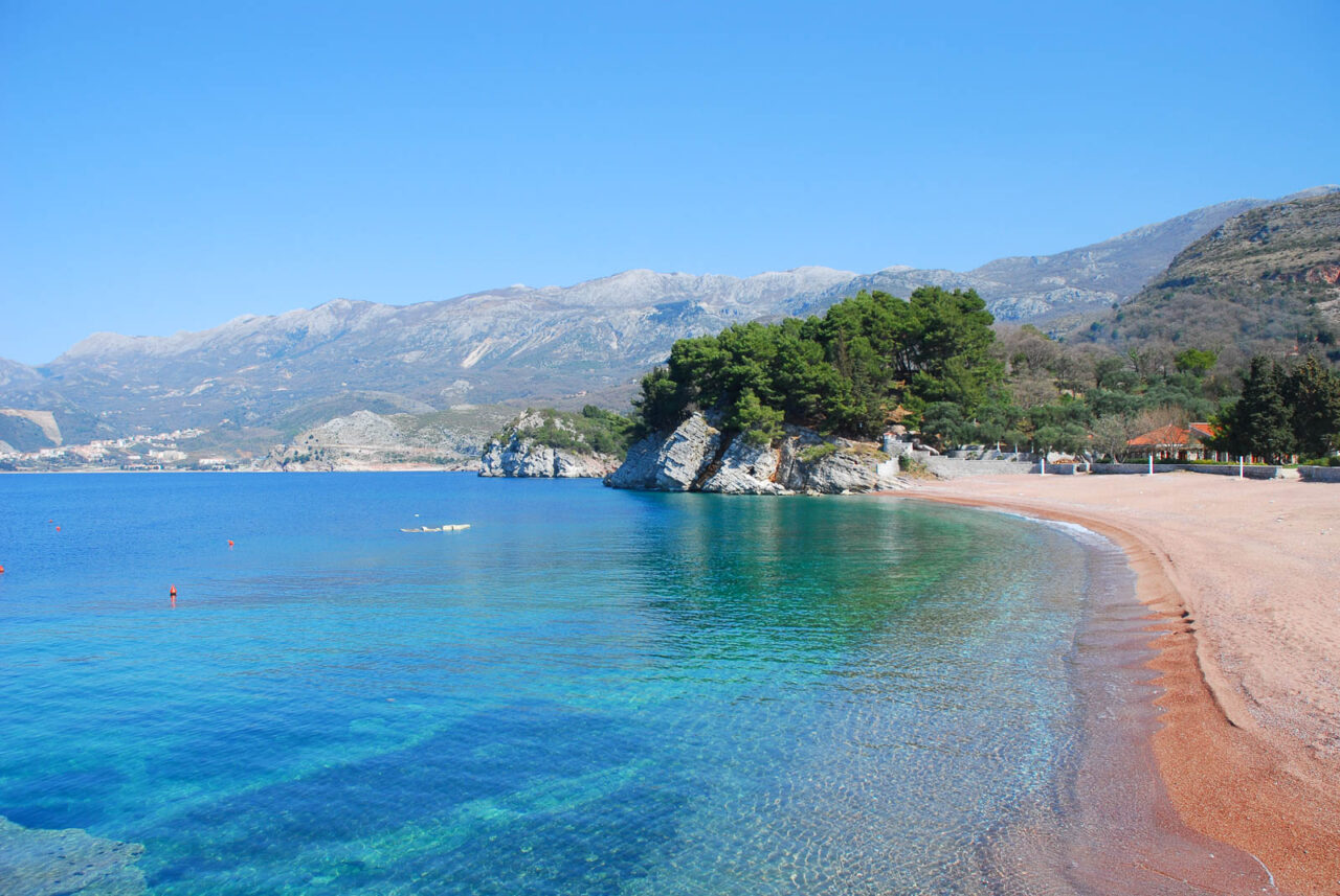 Pink sands at Queen's Beach Sveti Stefan